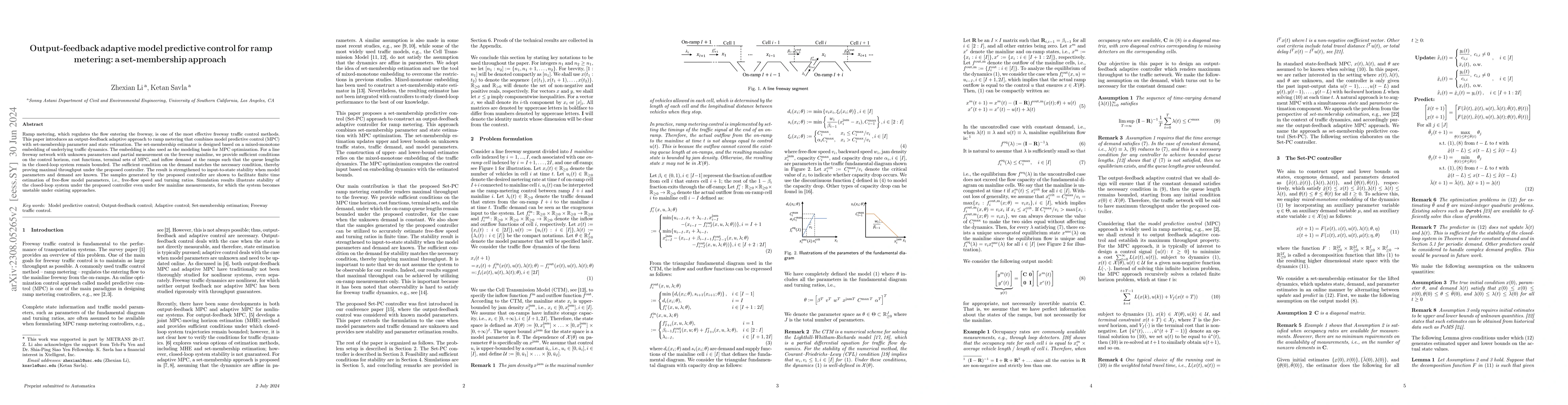 Thumbnail for Output-feedback adaptive model predictive control for ramp metering: a
  set-membership approach