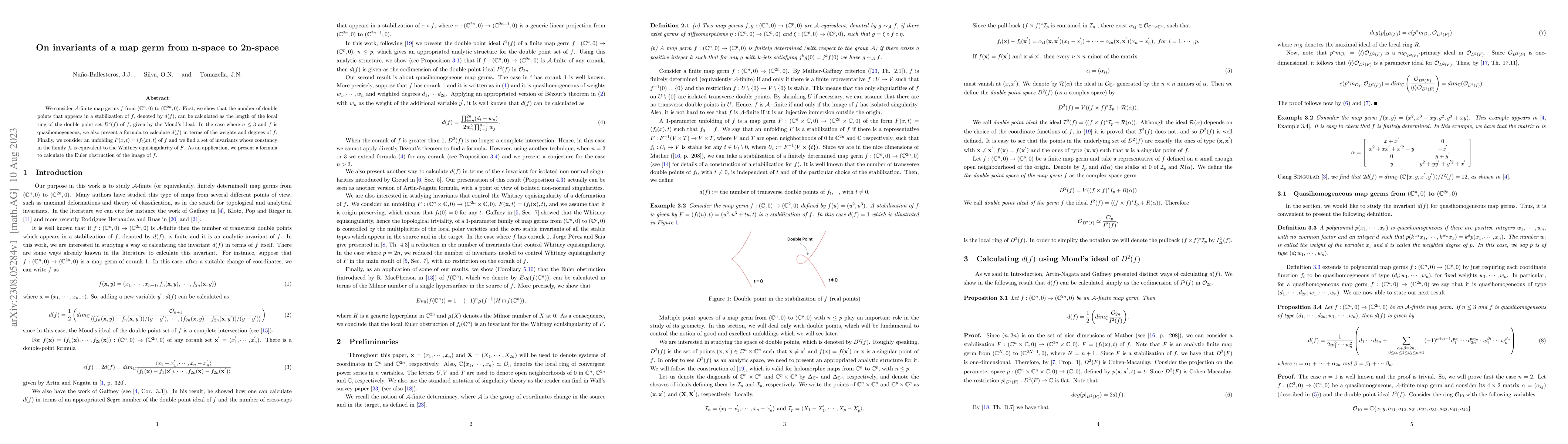 Thumbnail for On invariants of a map germ from n-space to 2n-space