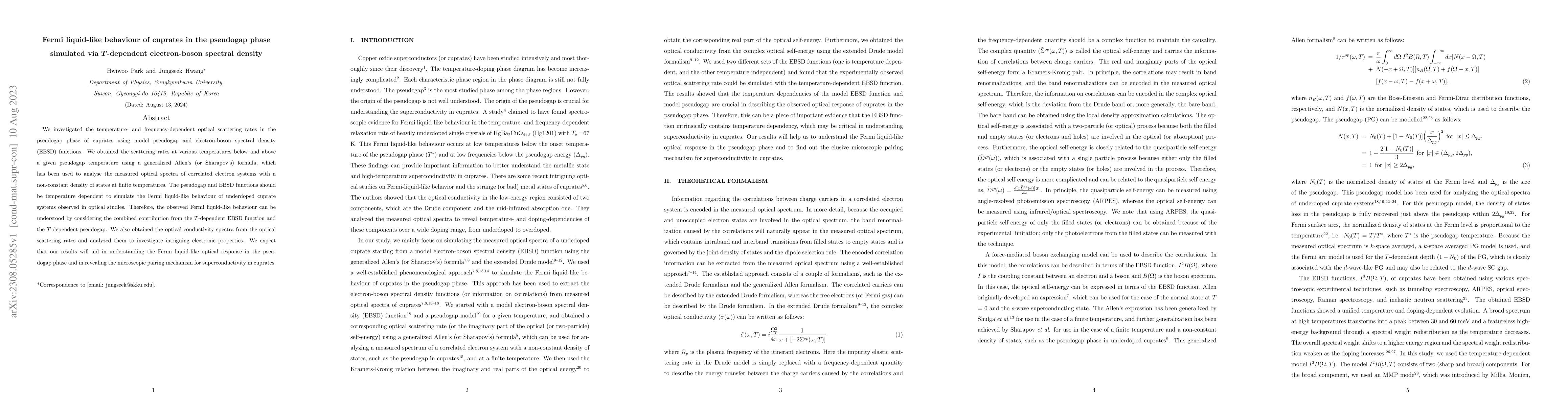 Thumbnail for Fermi liquid-like behaviour of cuprates in the pseudogap phase simulated
  via T-dependent electron-boson spectral density