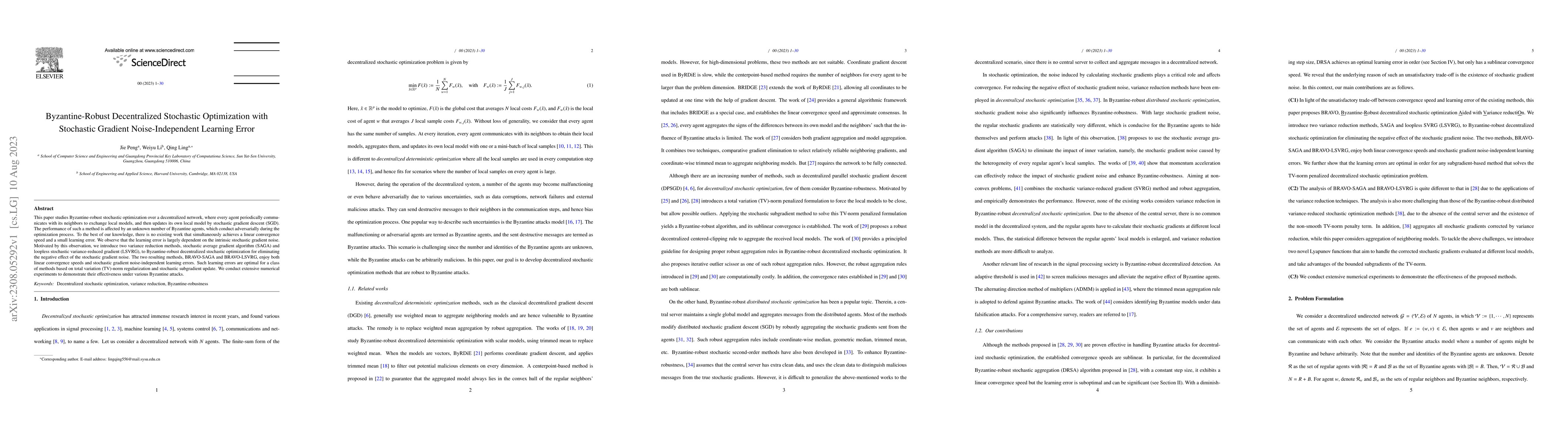 Thumbnail for Byzantine-Robust Decentralized Stochastic Optimization with Stochastic
  Gradient Noise-Independent Learning Error