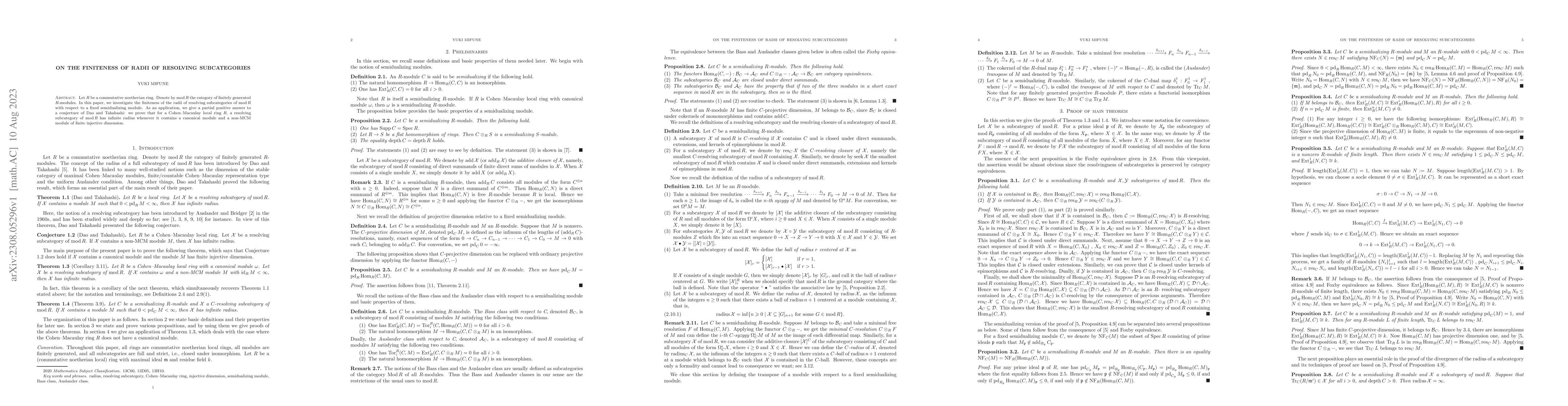 Thumbnail for On the finiteness of radii of resolving subcategories