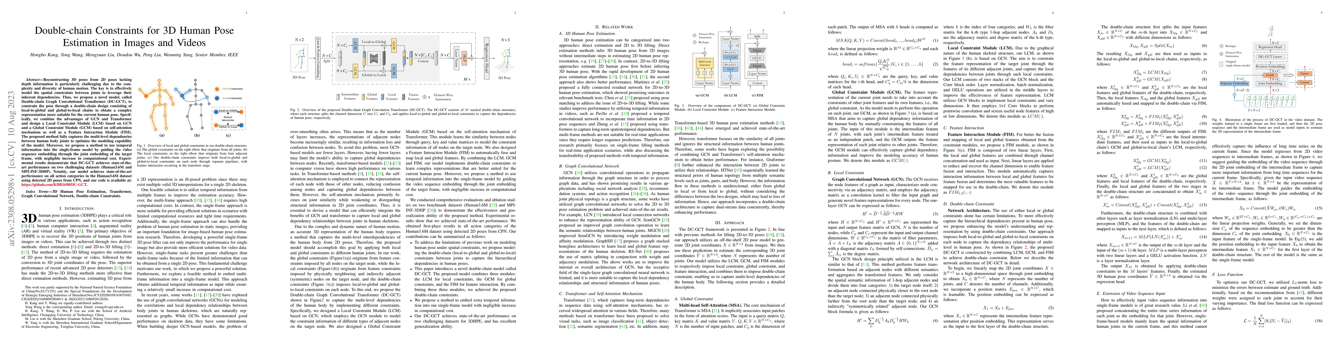 Thumbnail for Double-chain Constraints for 3D Human Pose Estimation in Images and
  Videos