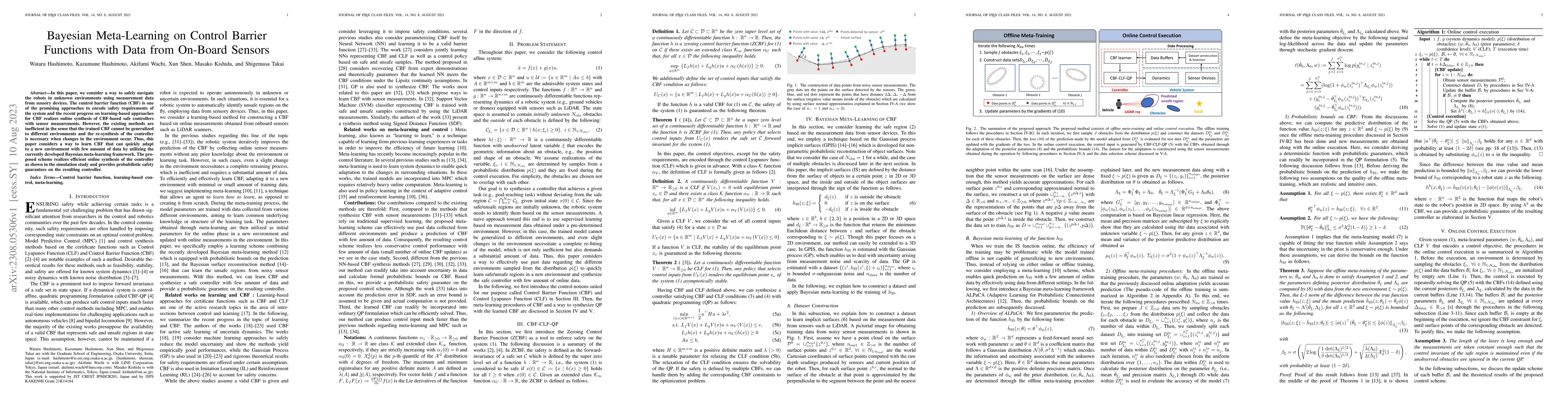 Thumbnail for Bayesian Meta-Learning on Control Barrier Functions with Data from
  On-Board Sensors