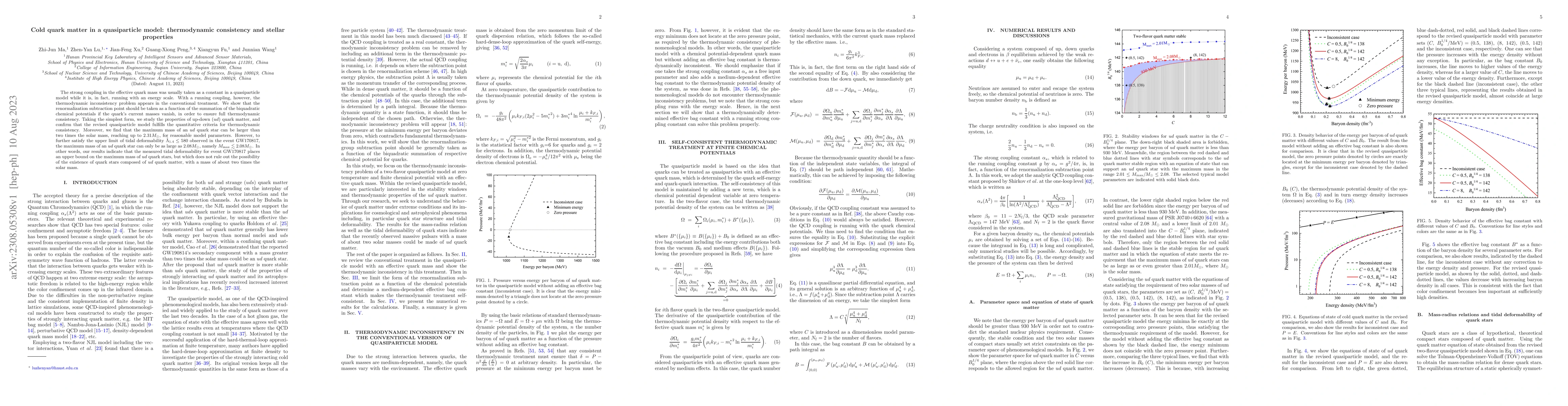 Thumbnail for Cold quark matter in a quasiparticle model: thermodynamic consistency
  and stellar properties