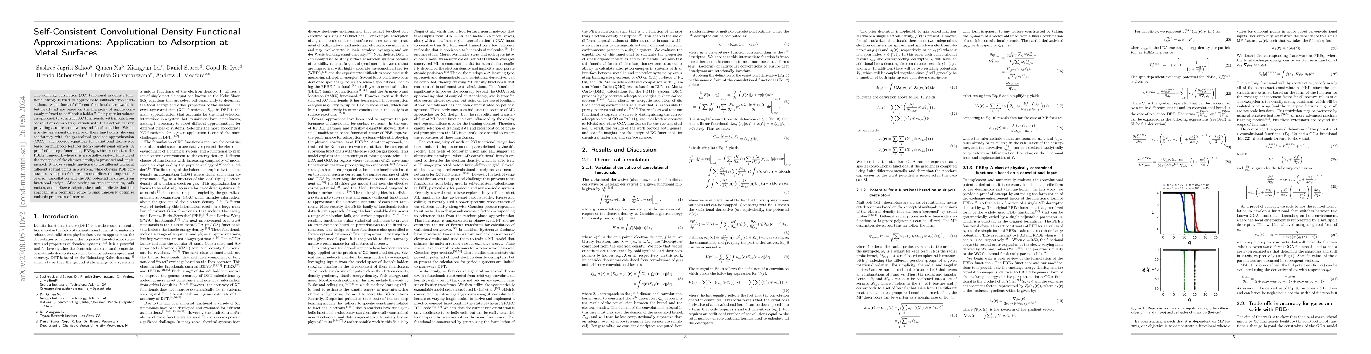 Thumbnail for Self-consistent convolutional density functional approximations:
  Application to adsorption at metal surfaces