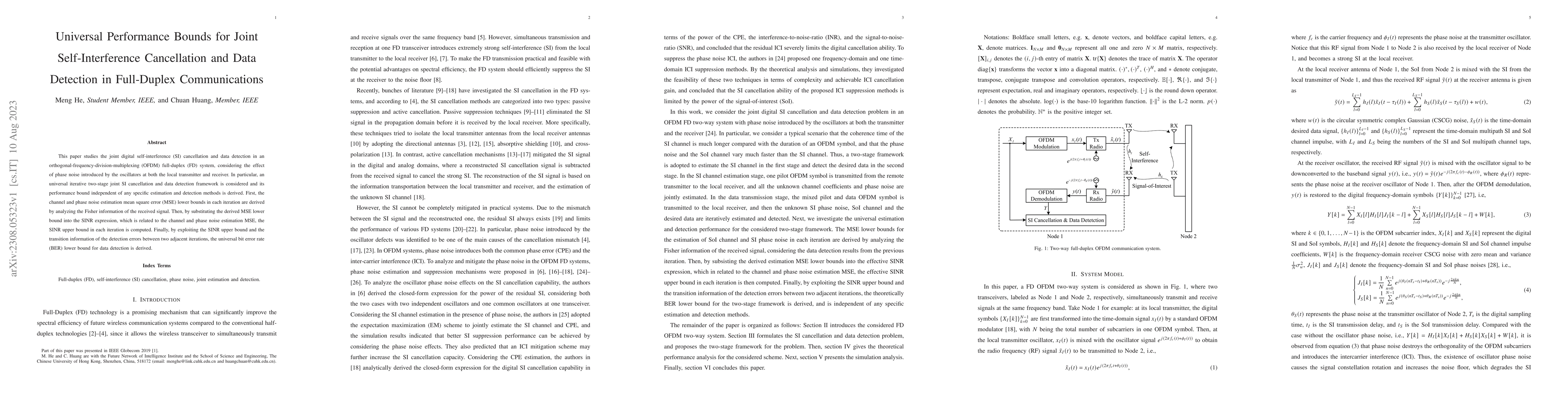 Thumbnail for Universal Performance Bounds for Joint Self-Interference Cancellation
  and Data Detection in Full-Duplex Communications