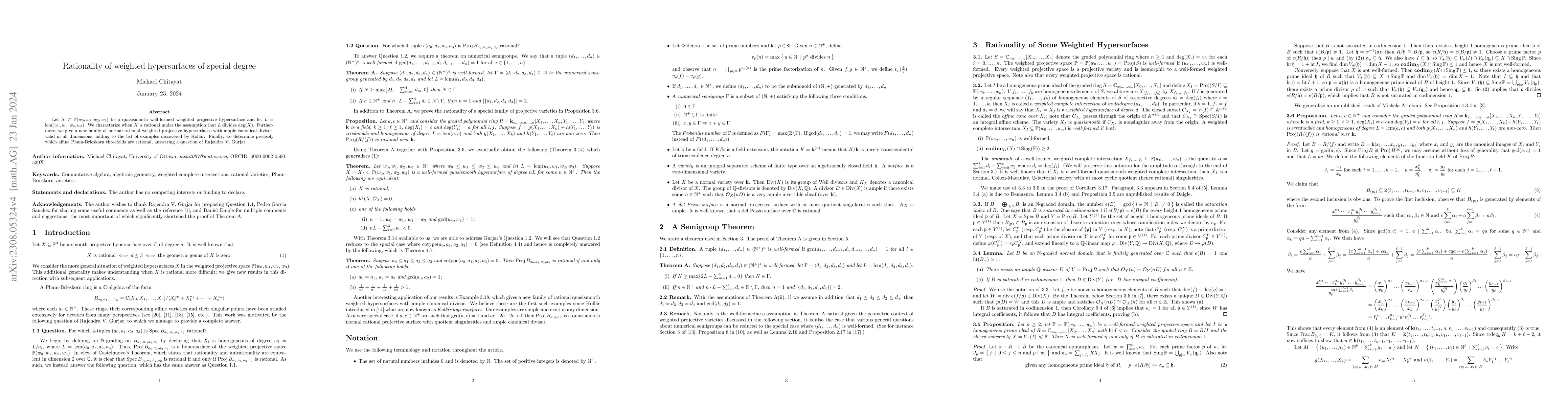 Thumbnail for Rationality of weighted hypersurfaces of special degree