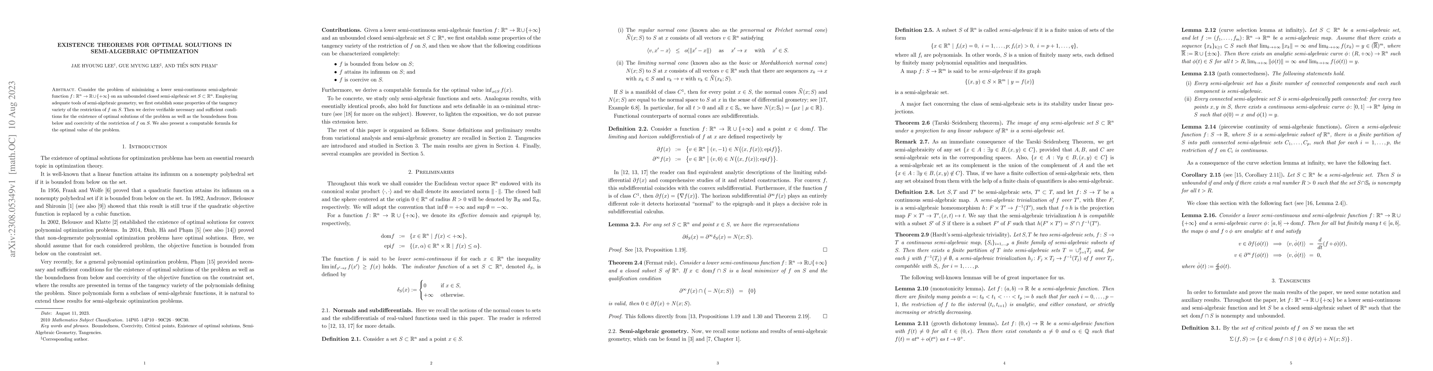 Thumbnail for Existence theorems for optimal solutions in semi-algebraic optimization