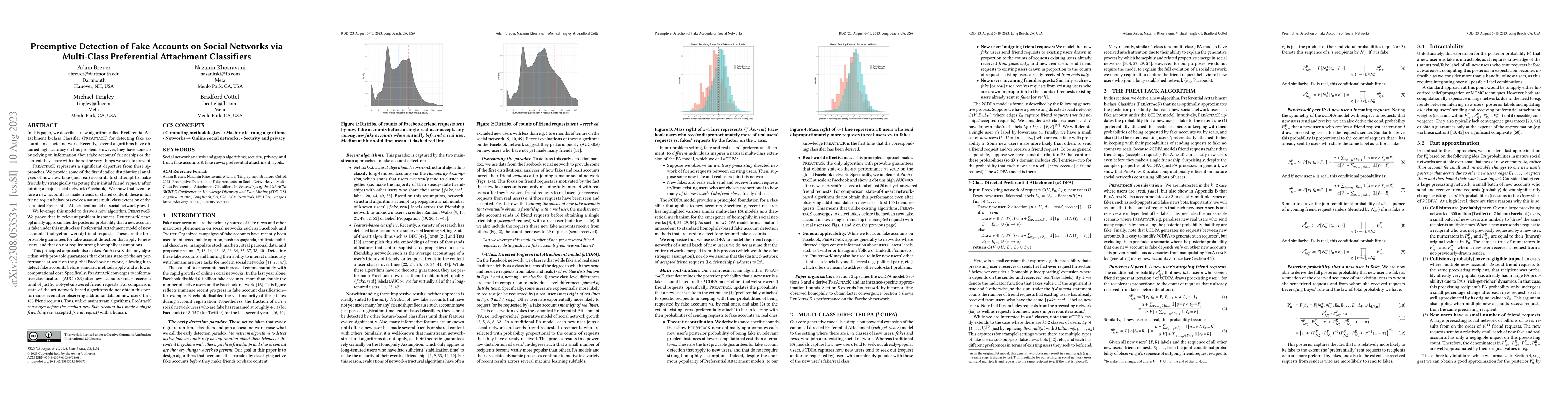 Thumbnail for Preemptive Detection of Fake Accounts on Social Networks via Multi-Class
  Preferential Attachment Classifiers
