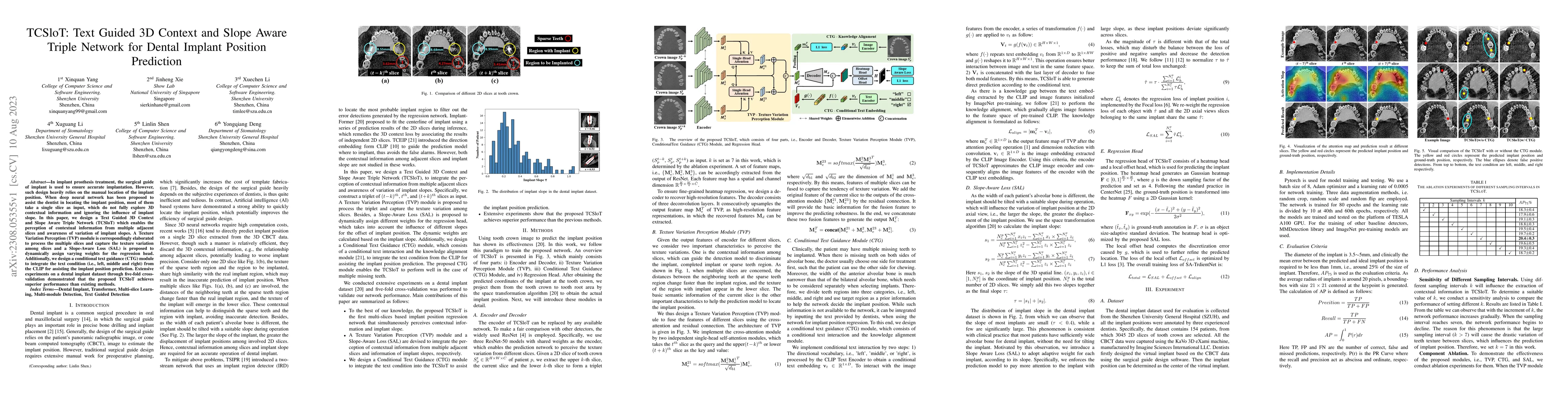 Thumbnail for TCSloT: Text Guided 3D Context and Slope Aware Triple Network for Dental
  Implant Position Prediction