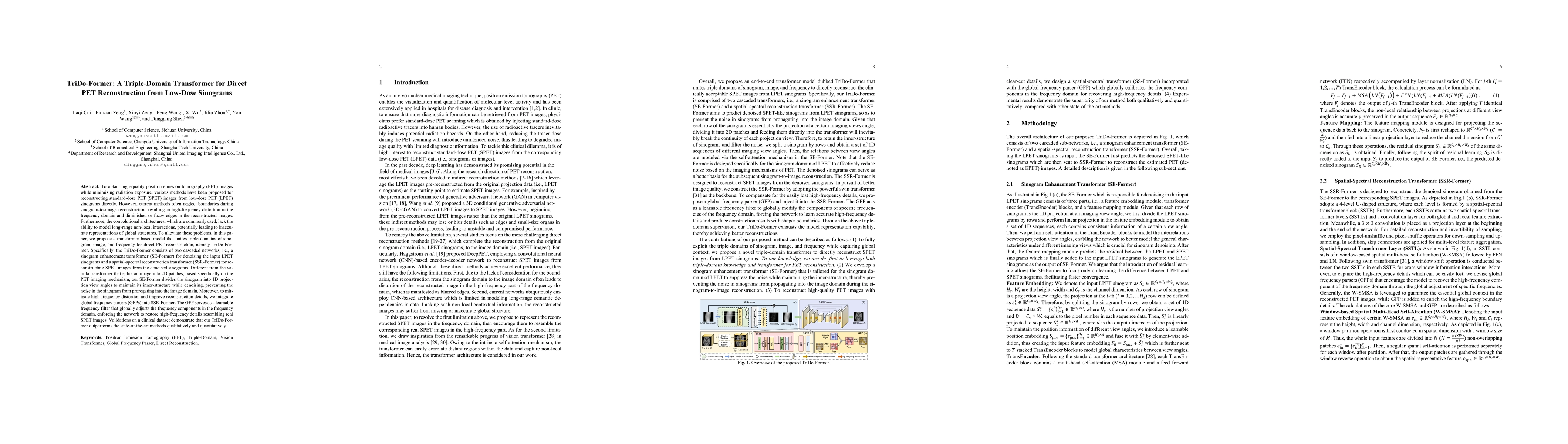 Thumbnail for TriDo-Former: A Triple-Domain Transformer for Direct PET Reconstruction
  from Low-Dose Sinograms