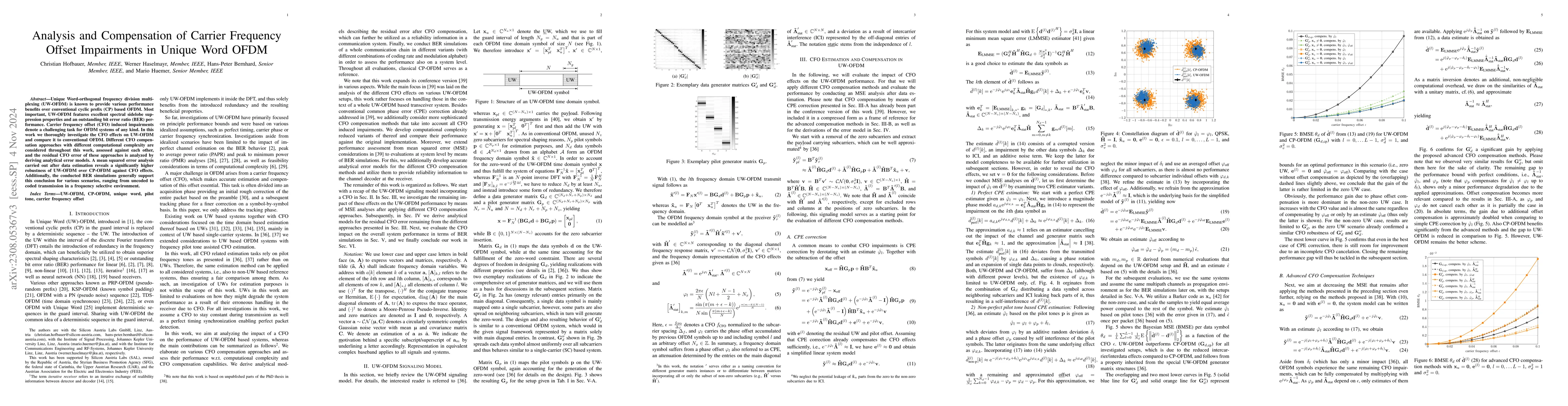 Thumbnail for Analysis and Compensation of Carrier Frequency Offset Impairments in
  Unique Word OFDM