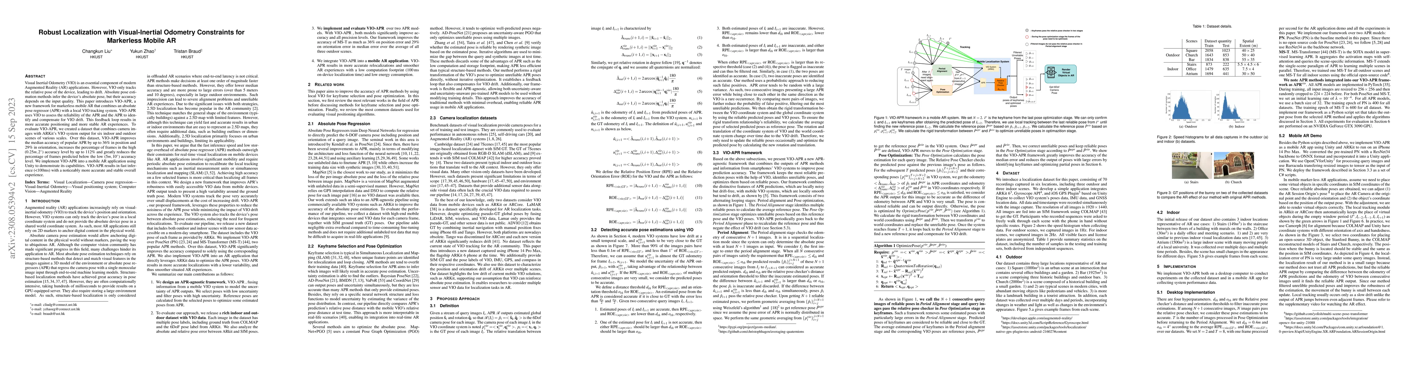Thumbnail for Robust Localization with Visual-Inertial Odometry Constraints for
  Markerless Mobile AR