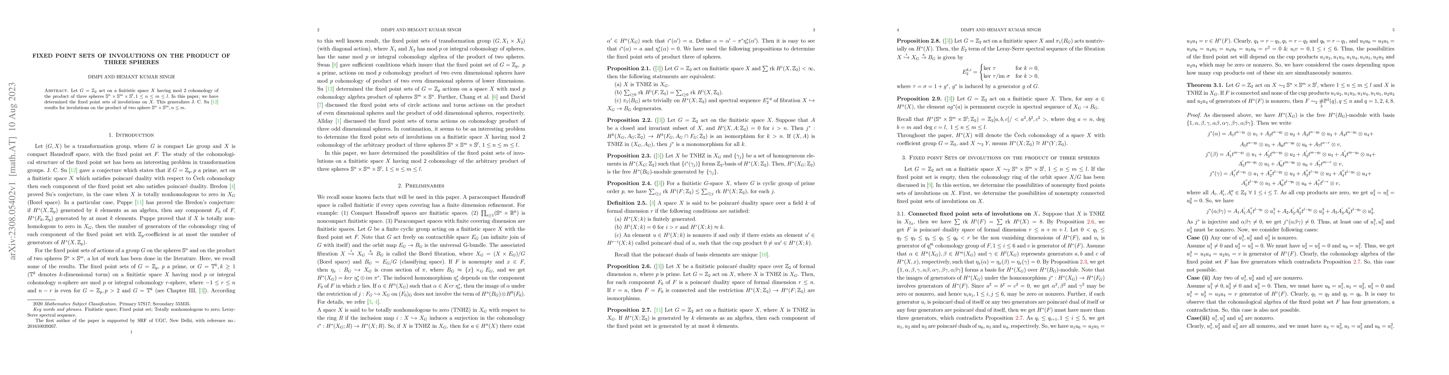 Thumbnail for Fixed Point Sets of Involutions on the Product of Three Spheres