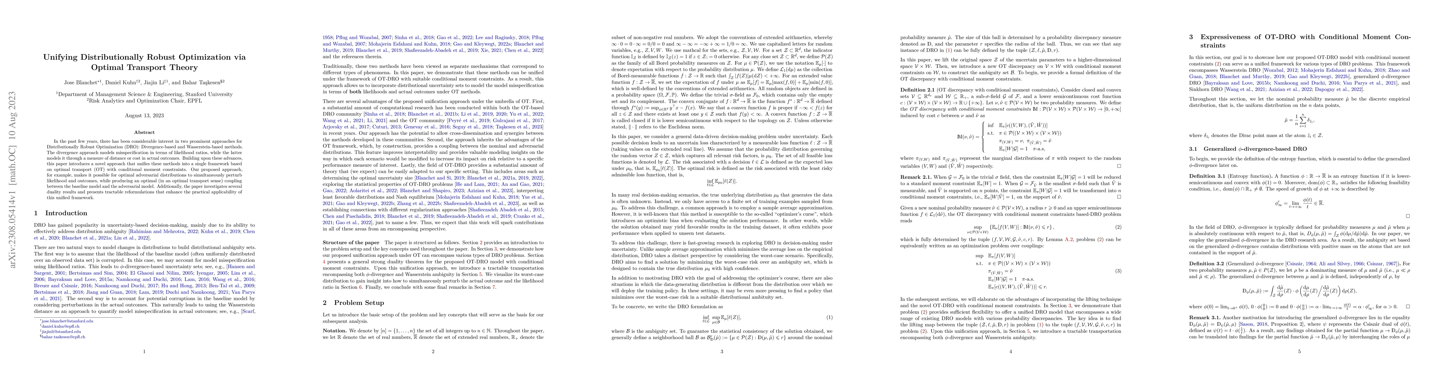 Thumbnail for Unifying Distributionally Robust Optimization via Optimal Transport
  Theory