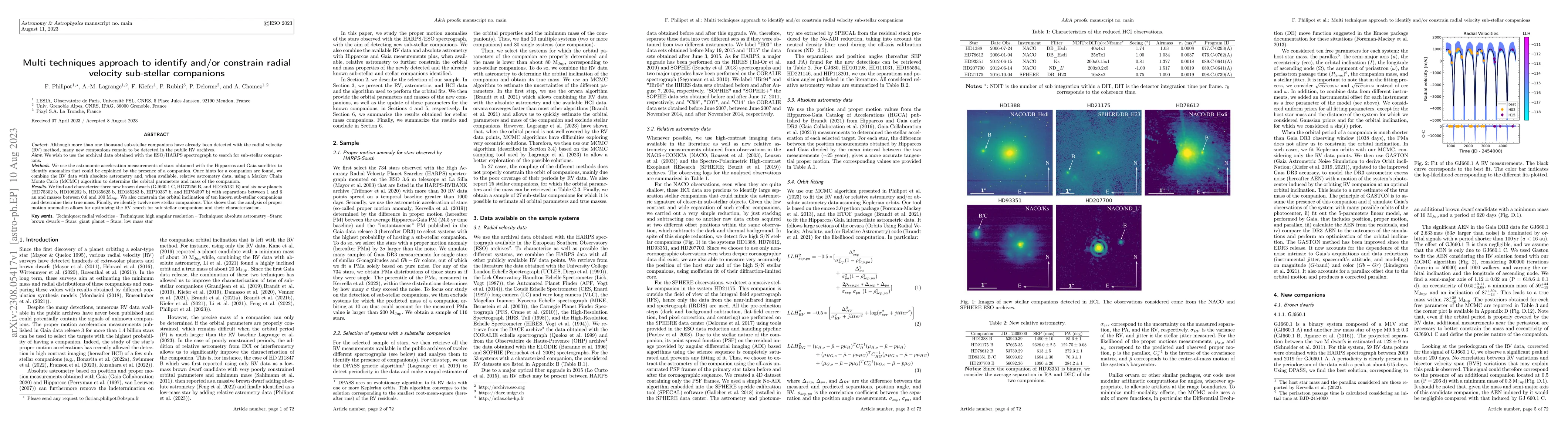 Thumbnail for Multi techniques approach to identify and/or constrain radial velocity
  sub-stellar companions