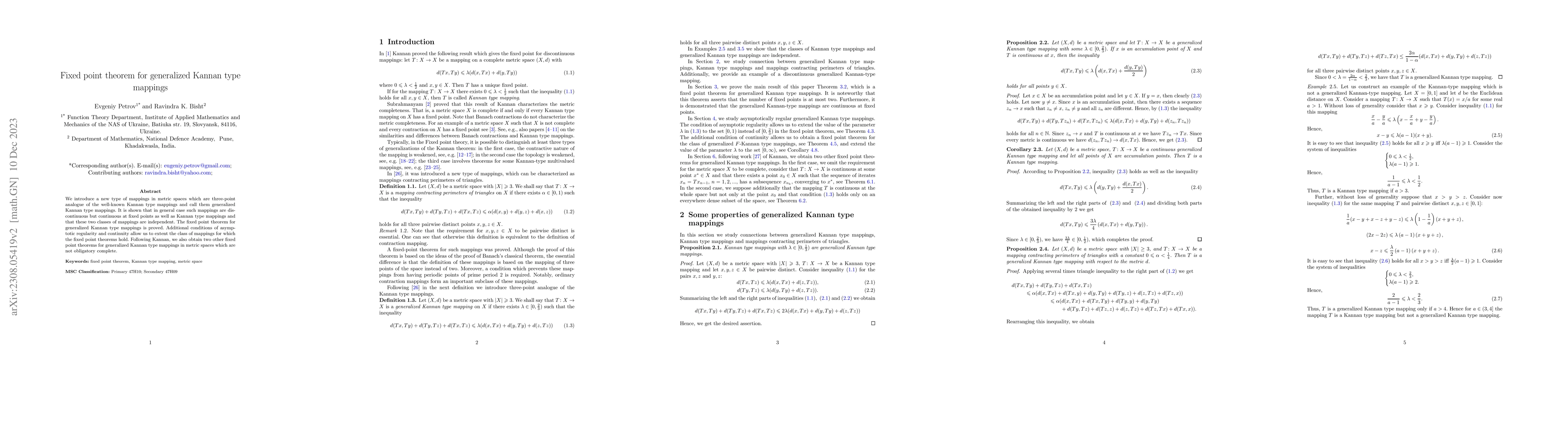 Thumbnail for Fixed point theorem for generalized Kannan type mappings
