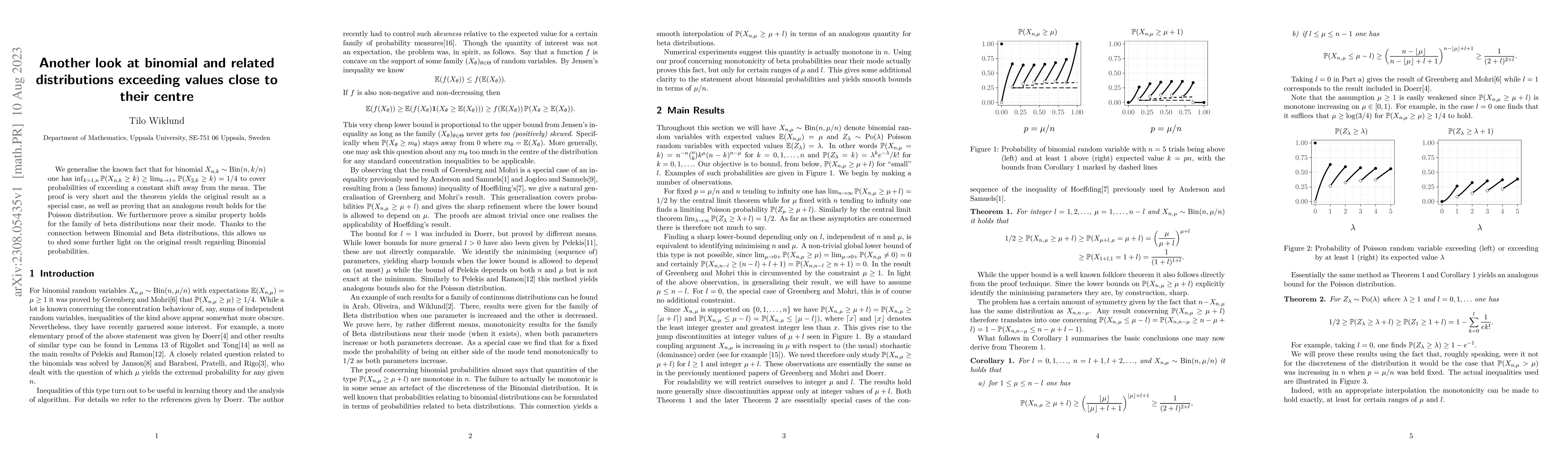 Thumbnail for Another look at binomial and related distributions exceeding values
  close to their centre