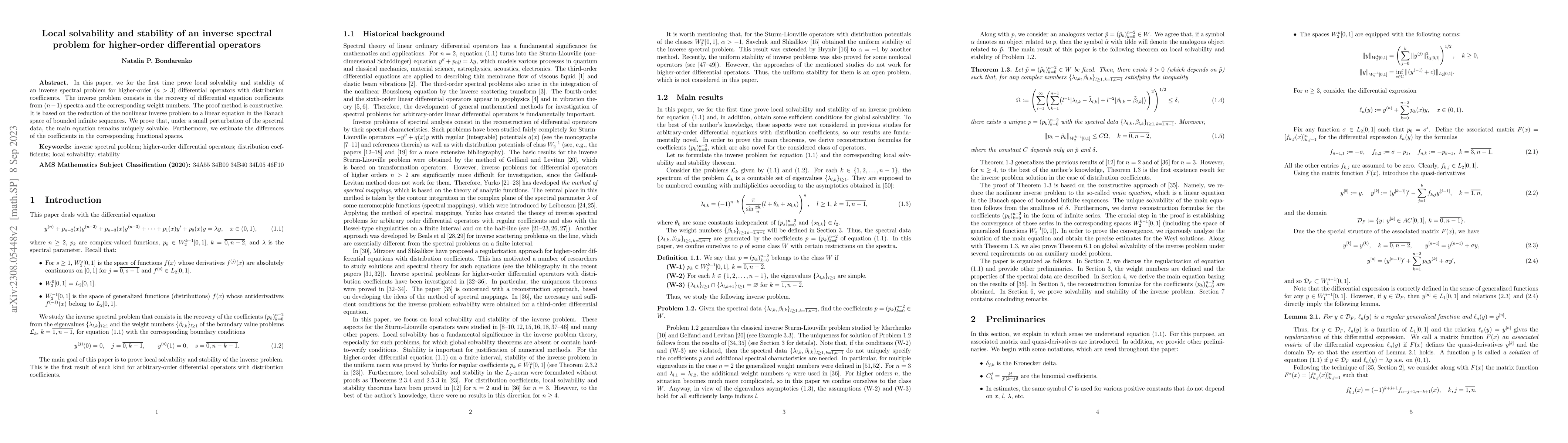 Thumbnail for Local solvability and stability of an inverse spectral problem for
  higher-order differential operators