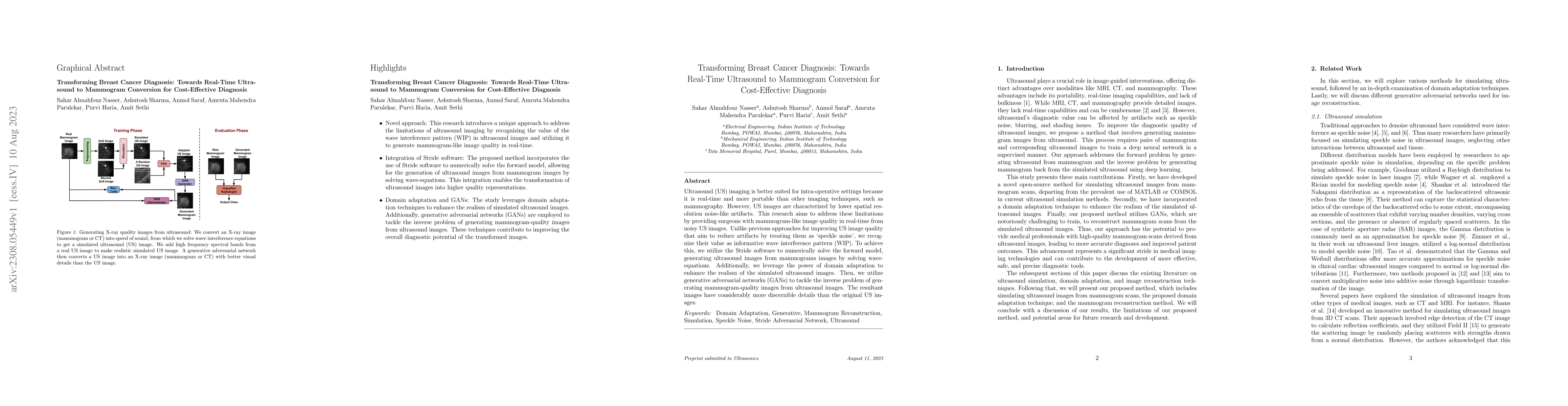 Thumbnail for Transforming Breast Cancer Diagnosis: Towards Real-Time Ultrasound to
  Mammogram Conversion for Cost-Effective Diagnosis