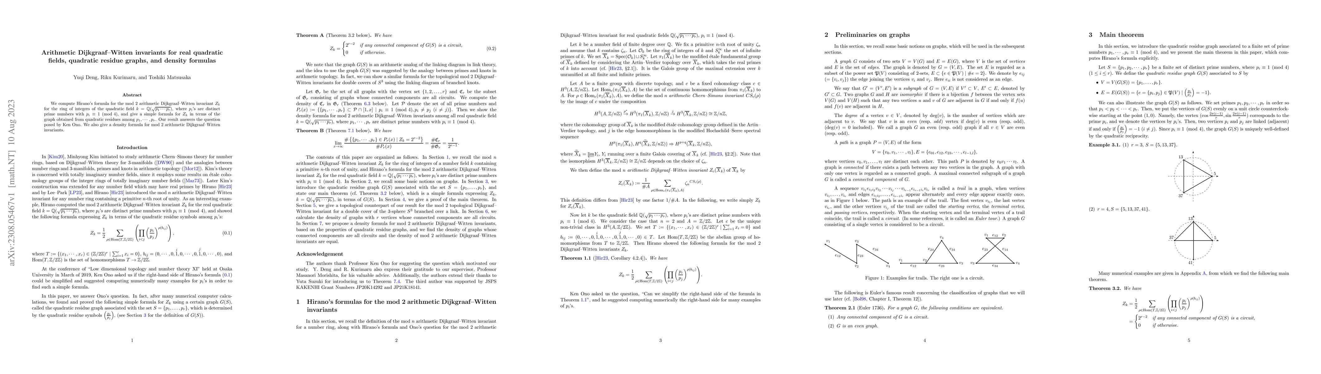 Thumbnail for Arithmetic Dijkgraaf-Witten invariants for real quadratic fields,
  quadratic residue graphs, and density formulas