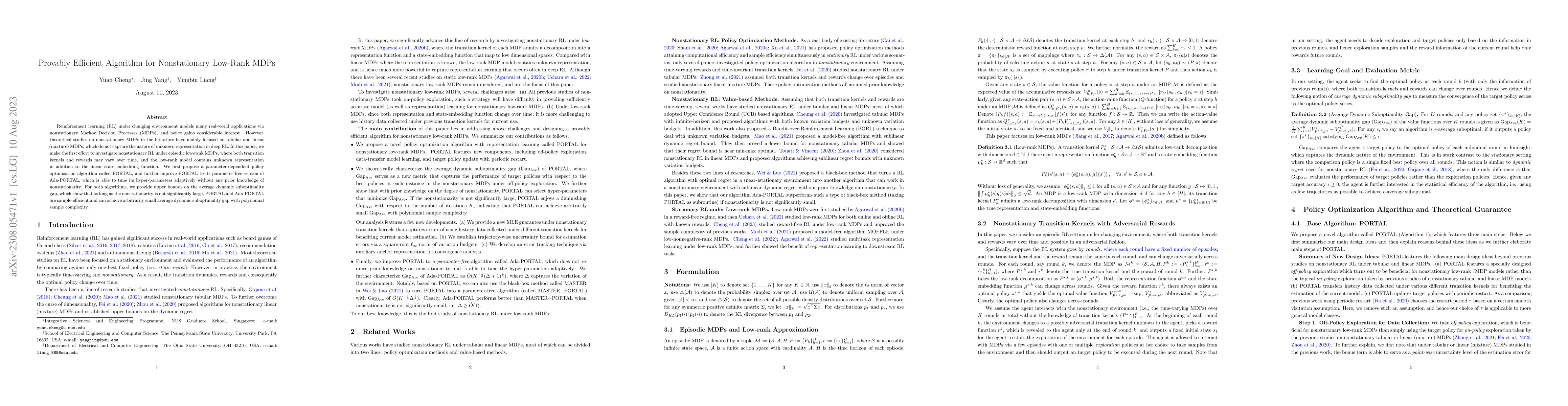 Thumbnail for Provably Efficient Algorithm for Nonstationary Low-Rank MDPs