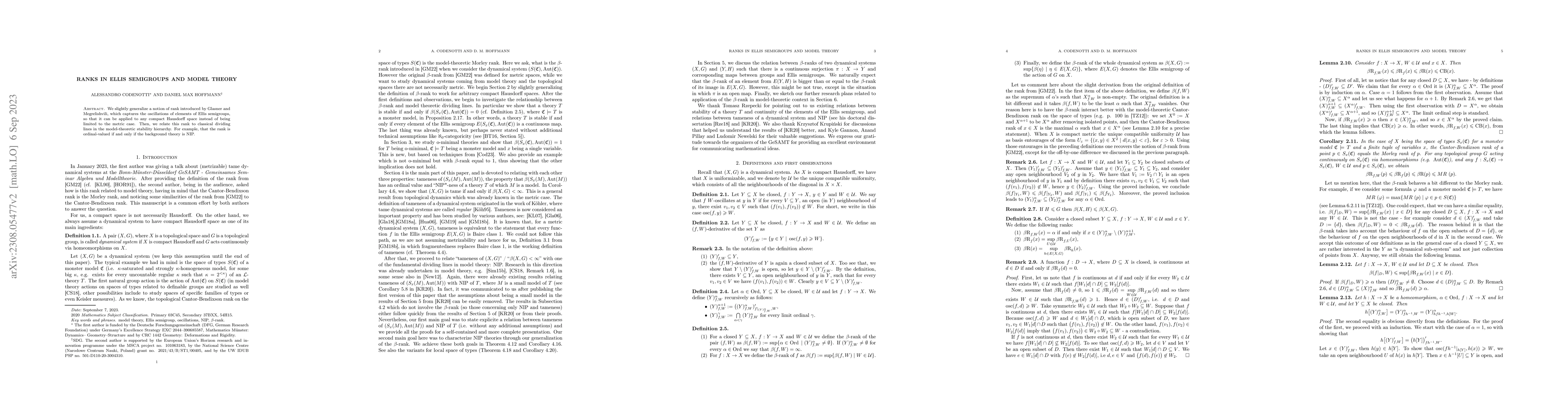 Thumbnail for Ranks in Ellis semigroups and model theory