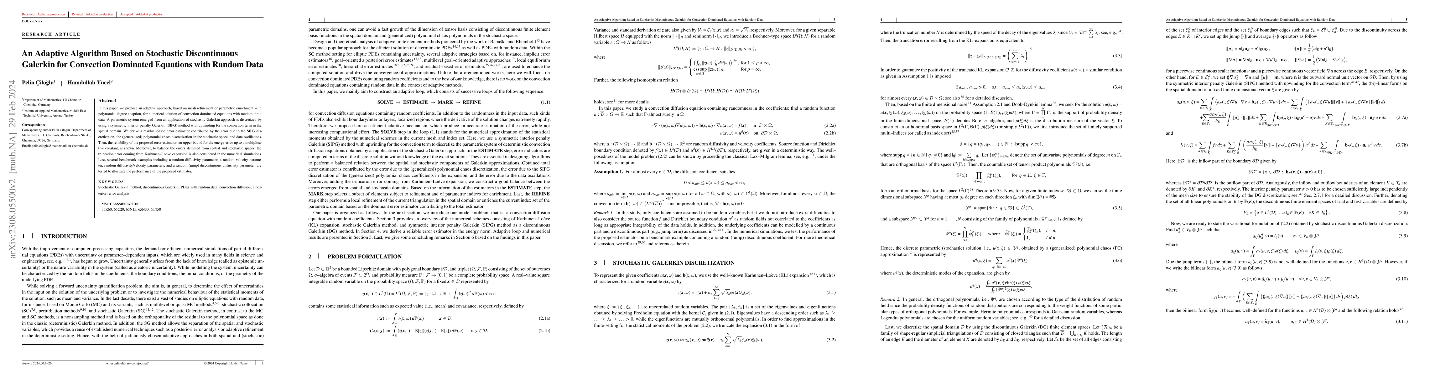 Thumbnail for An Adaptive Algorithm Based on Stochastic Discontinuous Galerkin for
  Convection Dominated Equations with Random Data