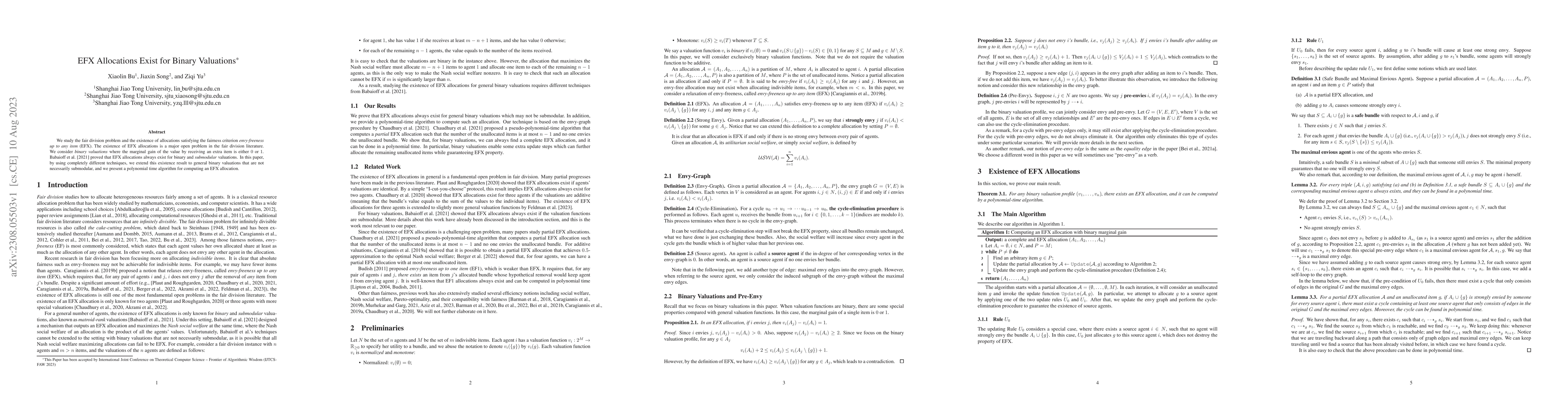 Thumbnail for EFX Allocations Exist for Binary Valuations