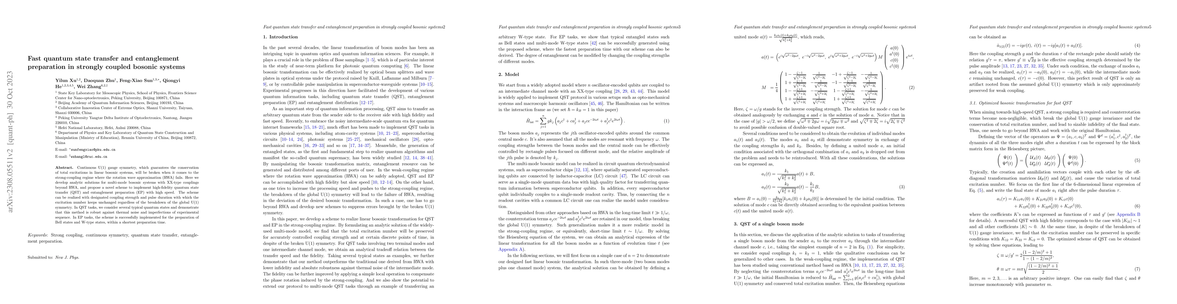 Thumbnail for Fast quantum state transfer and entanglement preparation in strongly
  coupled bosonic systems