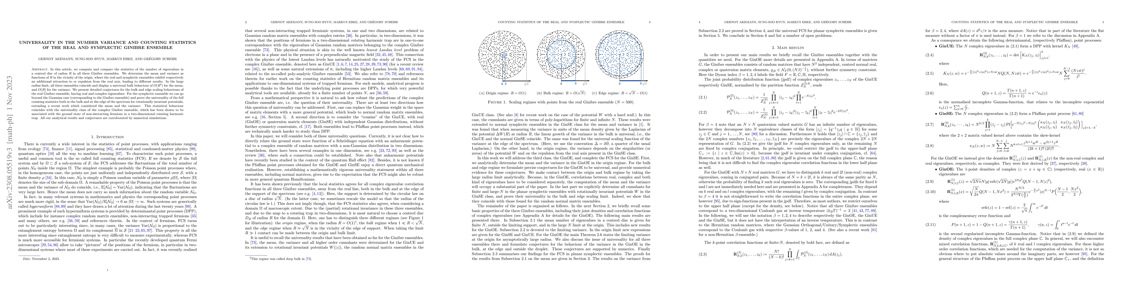 Thumbnail for Universality in the number variance and counting statistics of the real
  and symplectic Ginibre ensemble