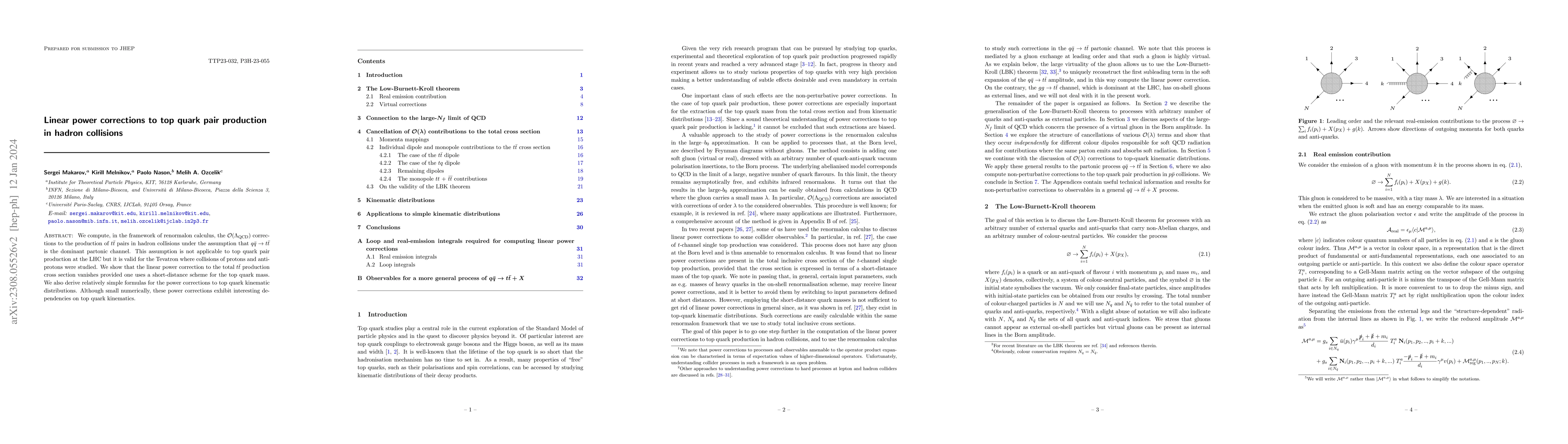 Thumbnail for Linear power corrections to top quark pair production in hadron
  collisions