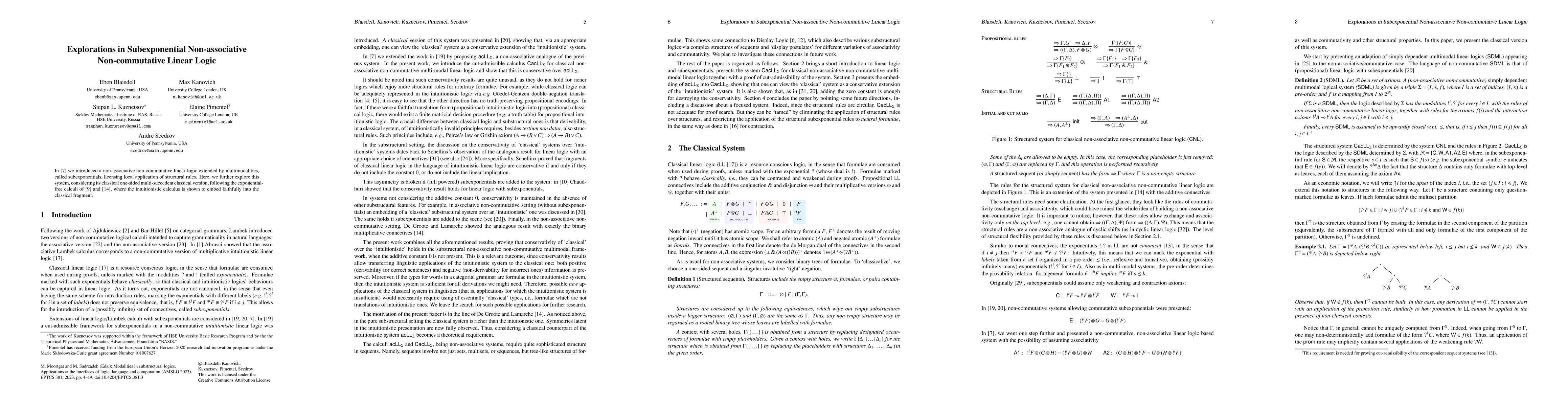 Thumbnail for Explorations in Subexponential Non-associative Non-commutative Linear
  Logic