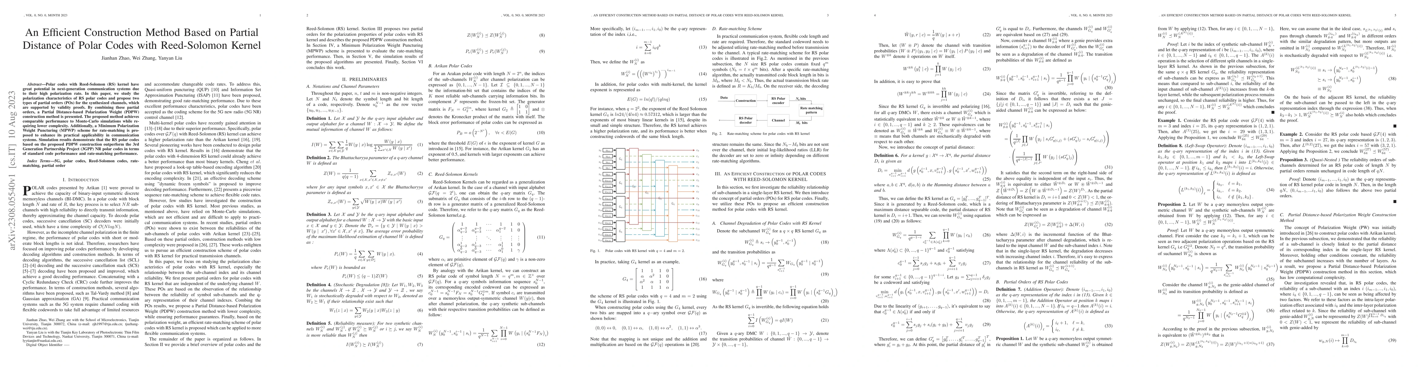 Thumbnail for An Efficient Construction Method Based on Partial Distance of Polar
  Codes with Reed-Solomon Kernel