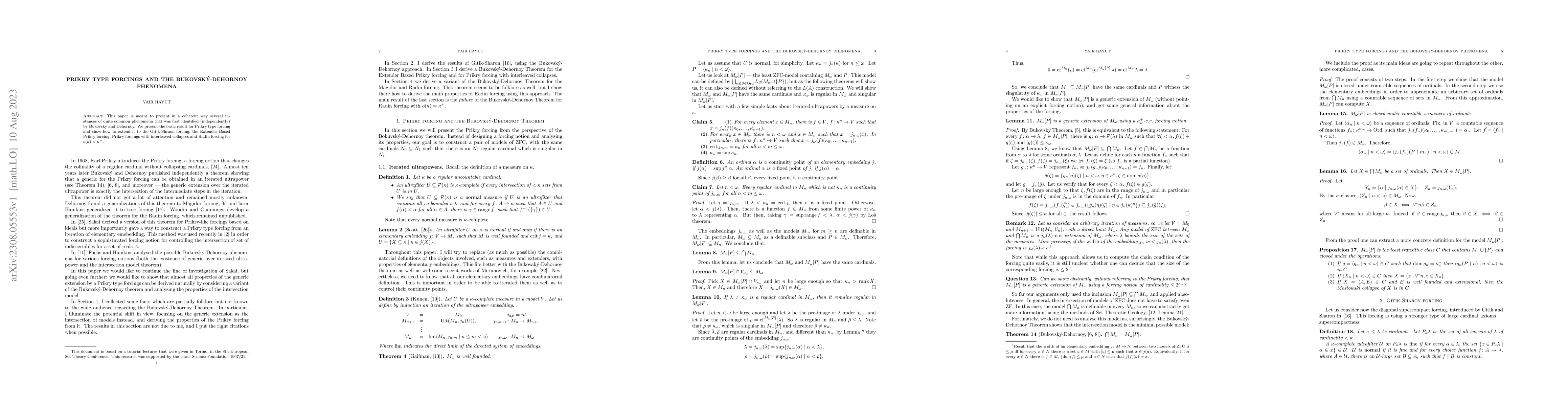 Thumbnail for Prikry type forcings and the Bukovsk\'y-Dehornoy phenomena