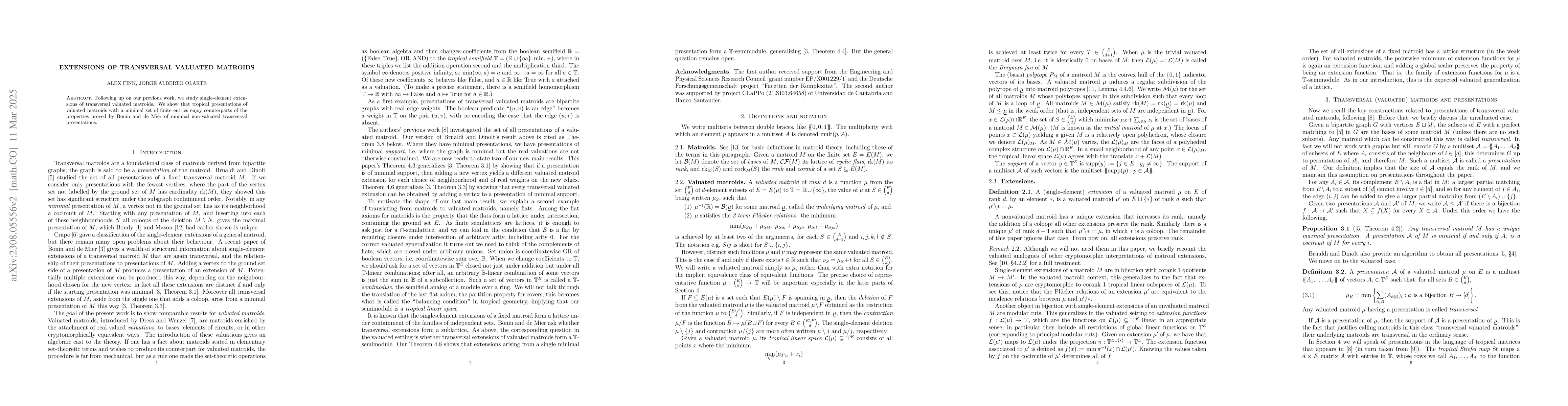 Thumbnail for Extensions of transversal valuated matroids