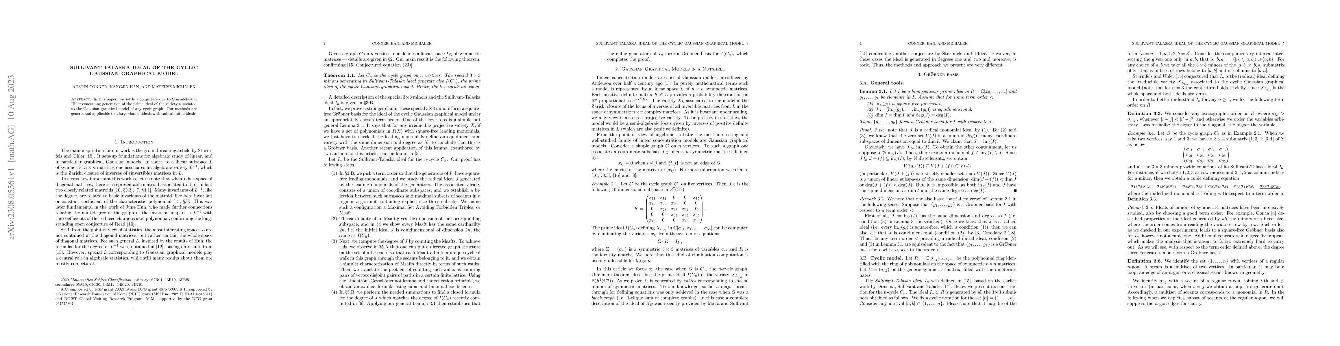 Thumbnail for Sullivant-Talaska ideal of the cyclic Gaussian Graphical Model
