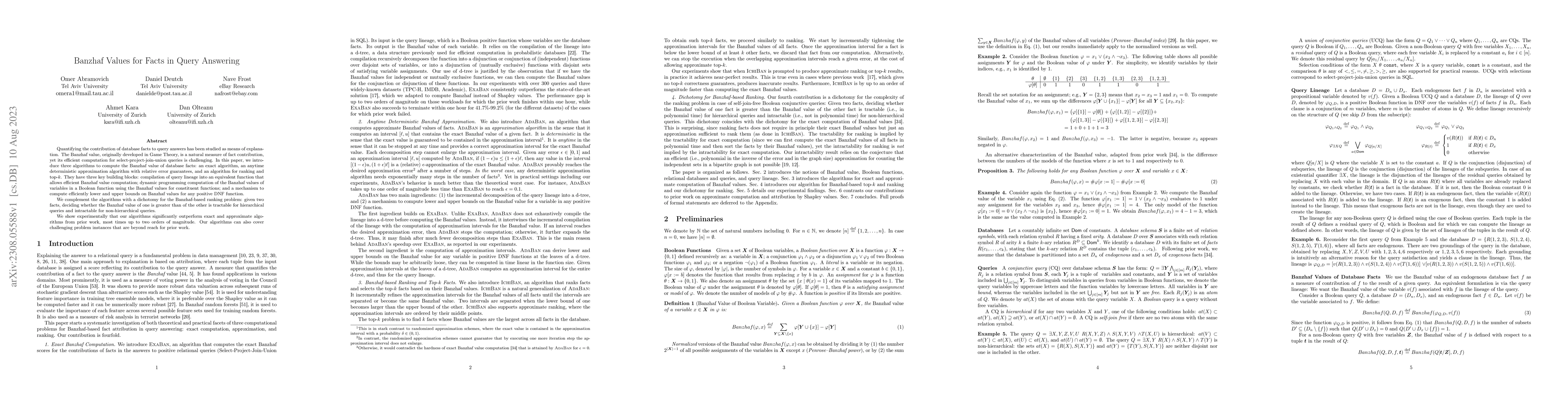 Thumbnail for Banzhaf Values for Facts in Query Answering