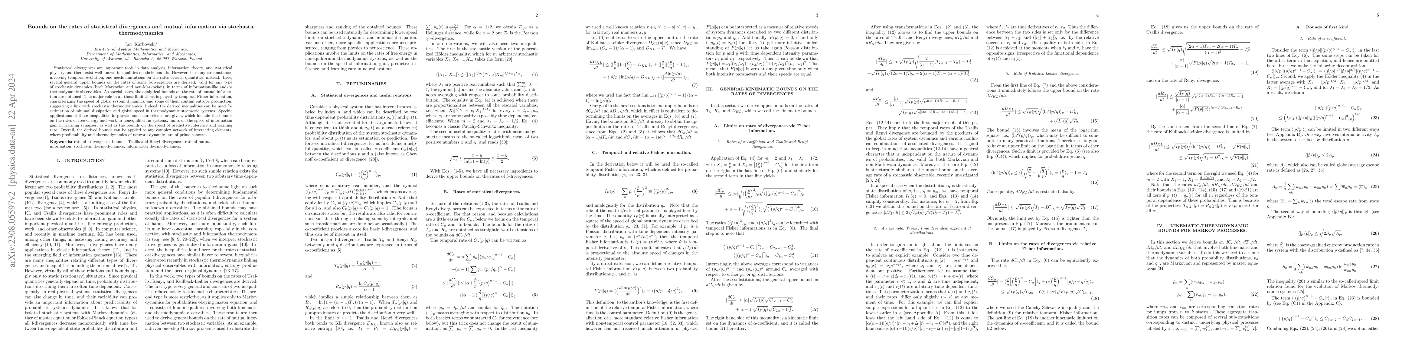 Thumbnail for Bounds on the rates of statistical divergences and mutual information
  via stochastic thermodynamics