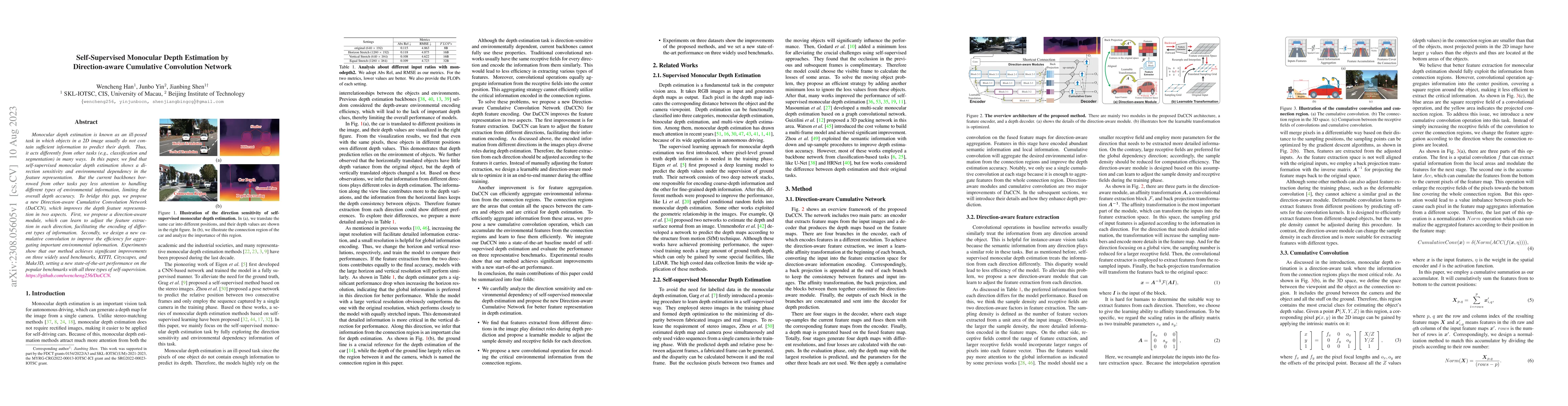 Thumbnail for Self-Supervised Monocular Depth Estimation by Direction-aware Cumulative
  Convolution Network