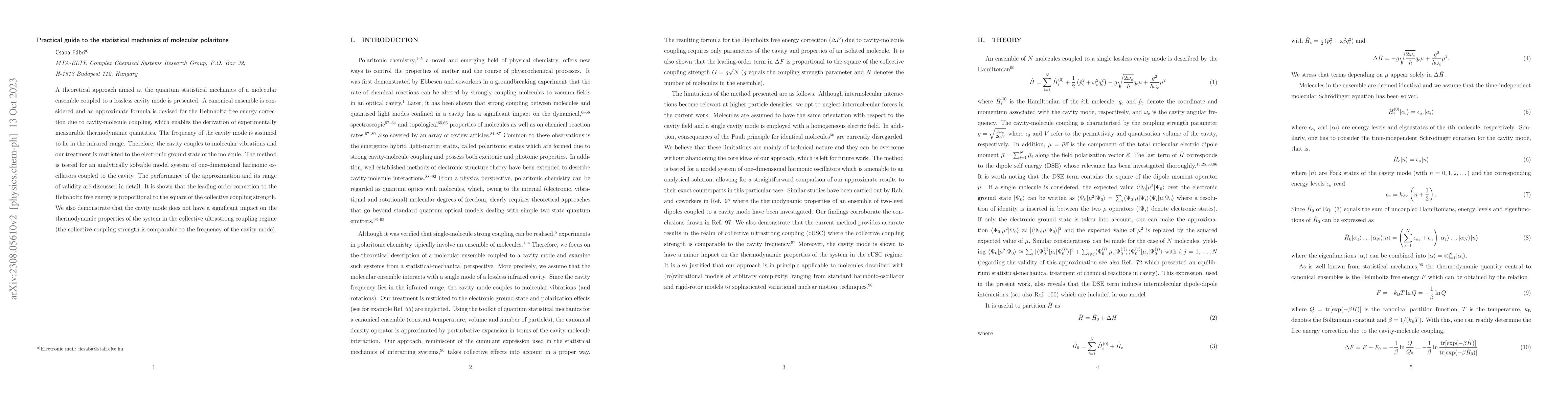 Thumbnail for Practical guide to the statistical mechanics of molecular polaritons