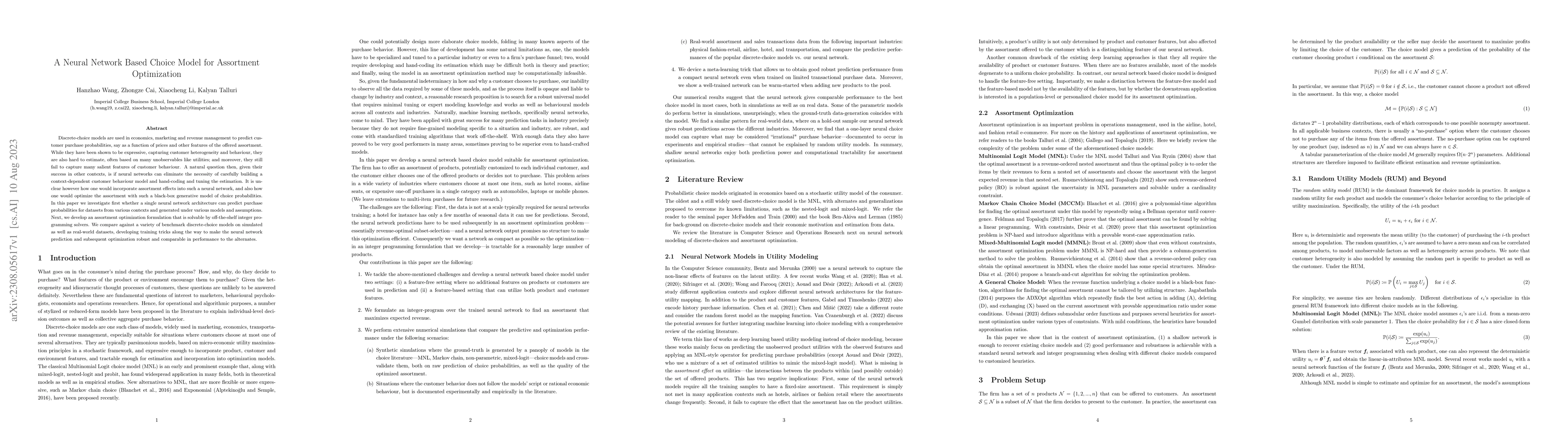Thumbnail for A Neural Network Based Choice Model for Assortment Optimization