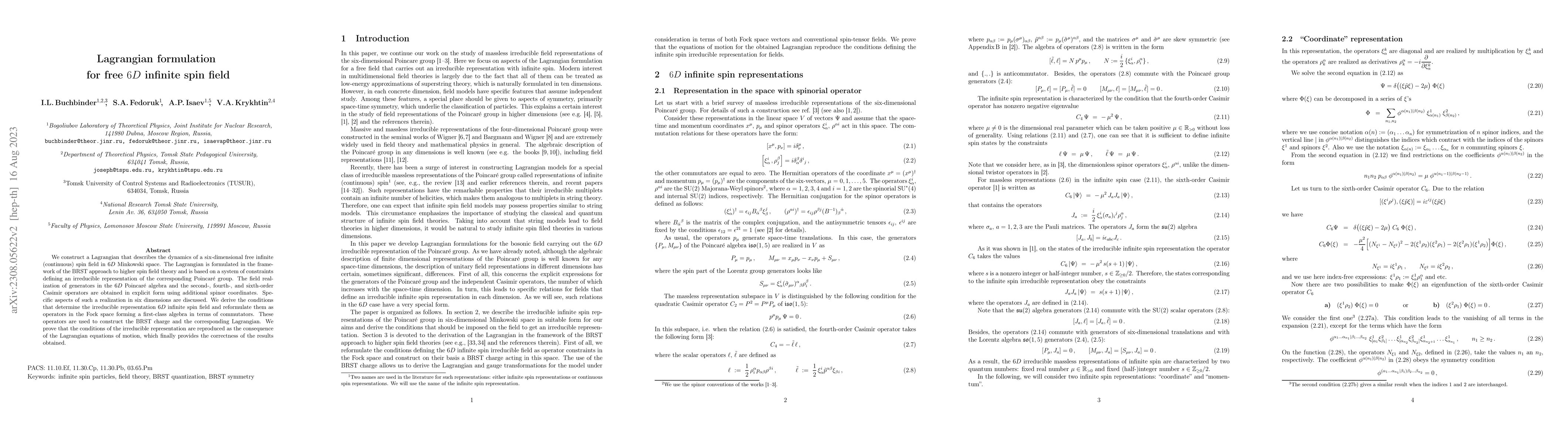 Thumbnail for Lagrangian formulation for free $6D$ infinite spin field