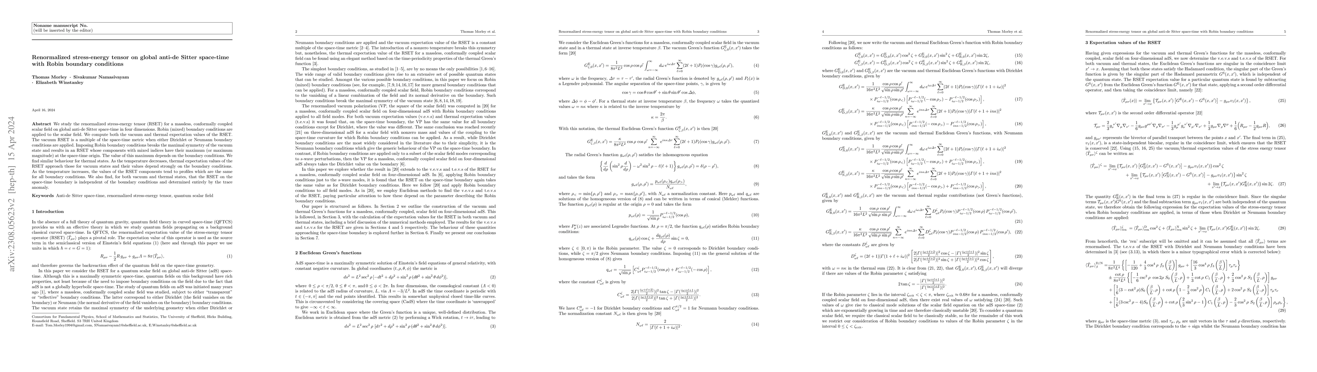 Thumbnail for Renormalized stress-energy tensor on global anti-de Sitter space-time
  with Robin boundary conditions