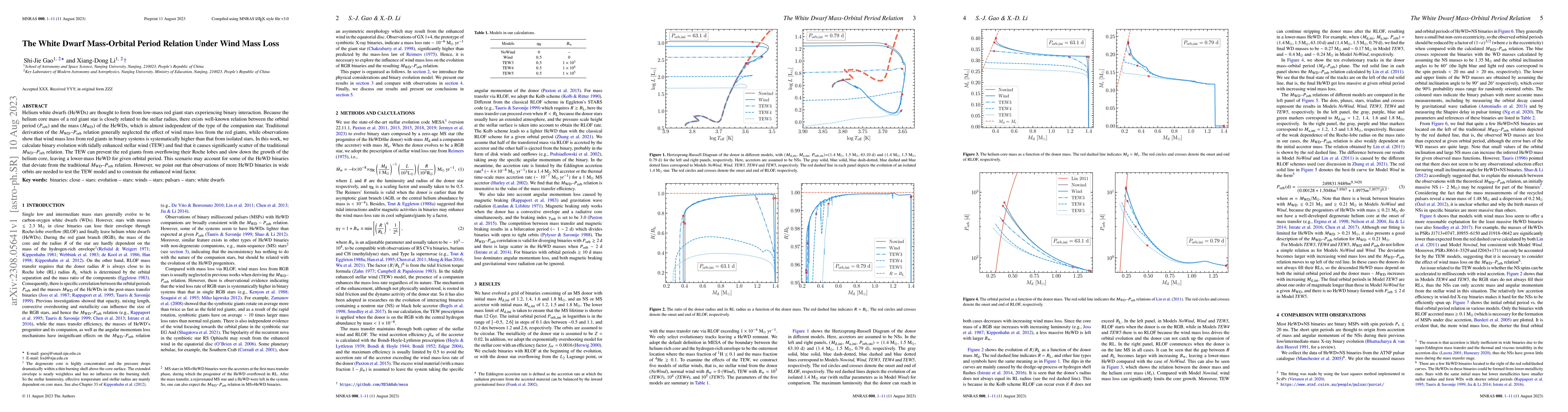 Thumbnail for The White Dwarf Mass-Orbital Period Relation Under Wind Mass Loss