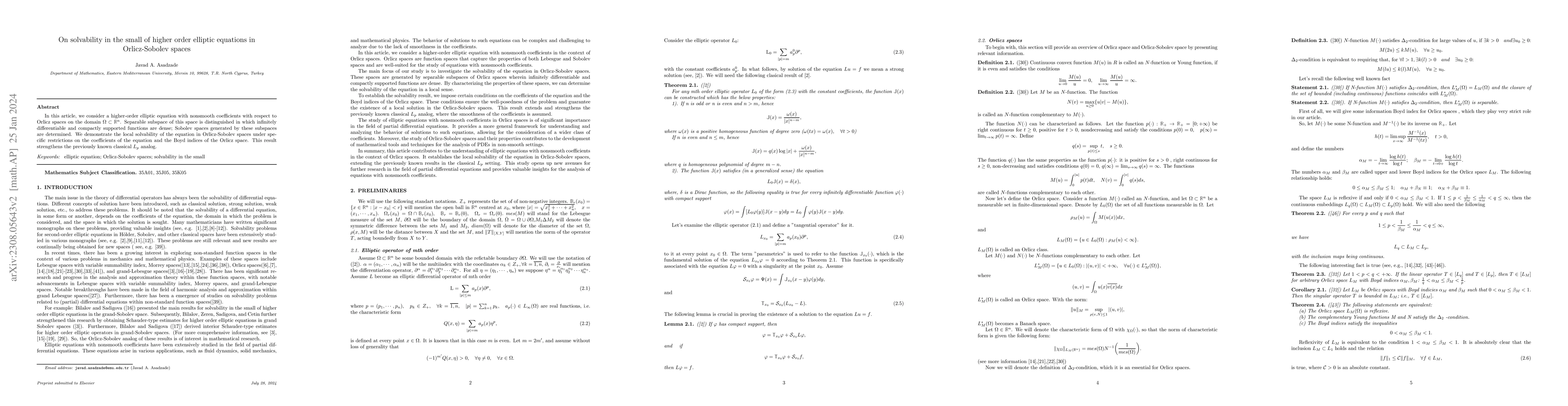 Thumbnail for On solvability in the small of higher order elliptic equations in
  Orlicz-Sobolev spaces