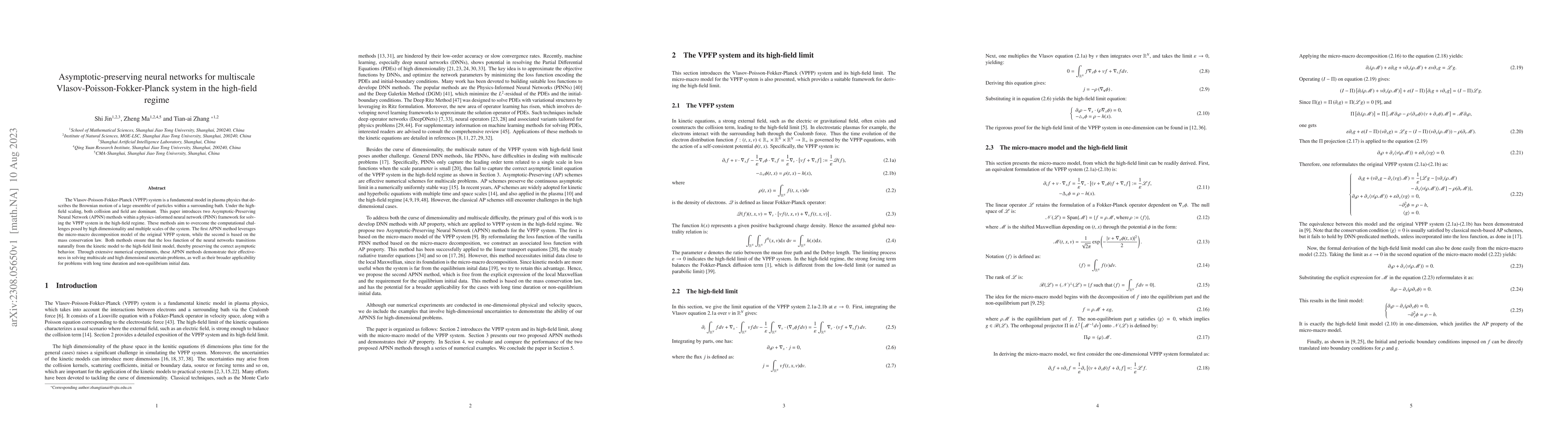 Thumbnail for Asymptotic-preserving neural networks for multiscale
  Vlasov-Poisson-Fokker-Planck system in the high-field regime