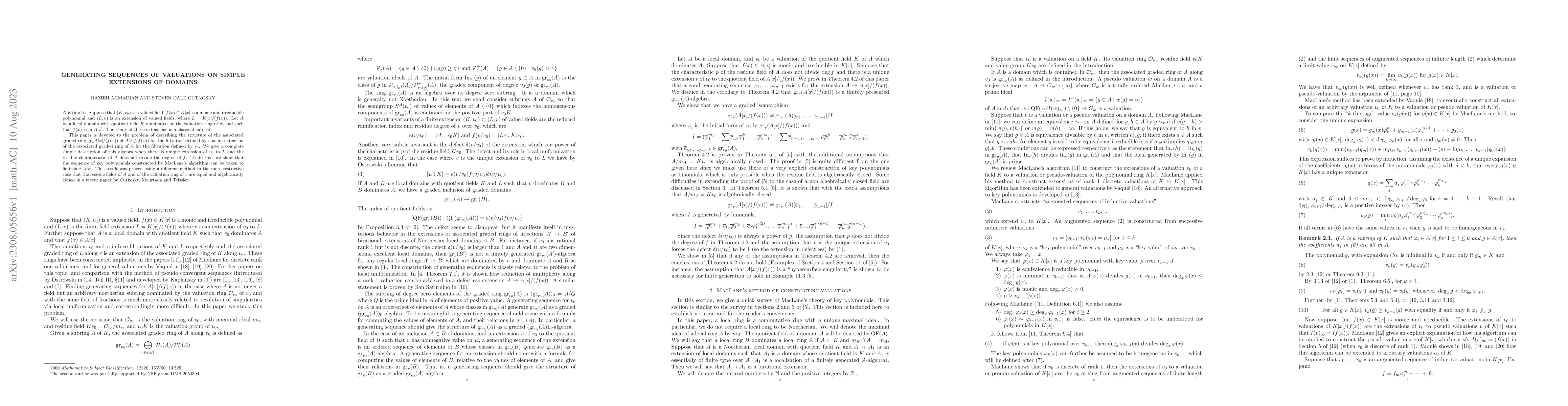 Thumbnail for Generating sequences of valuations on simple extensions of domains