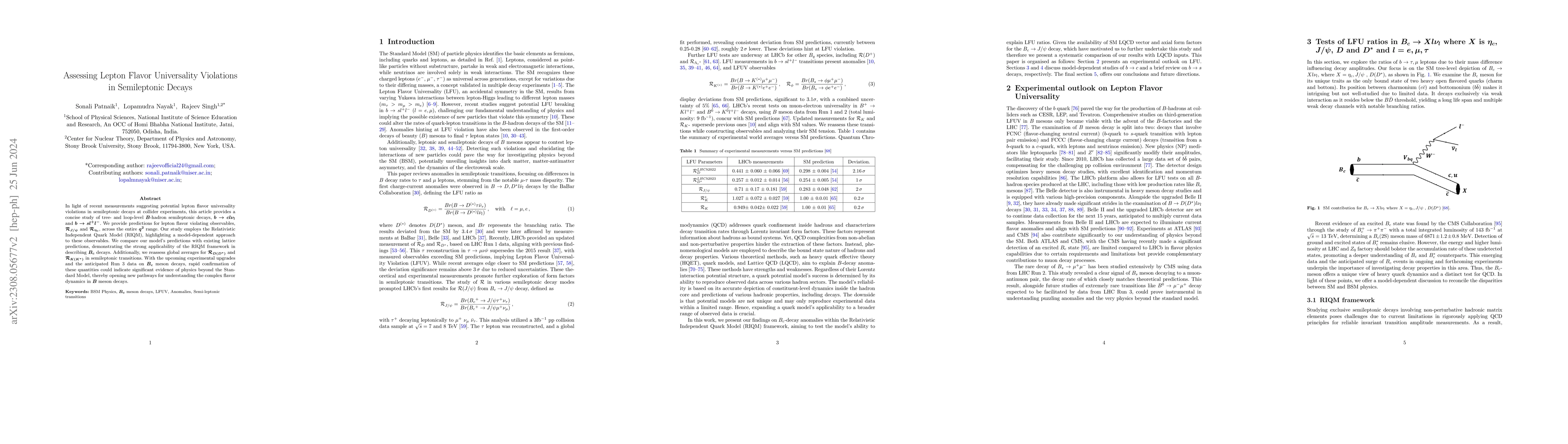 Thumbnail for Assessing Lepton Flavor Universality Violations in Semileptonic Decays