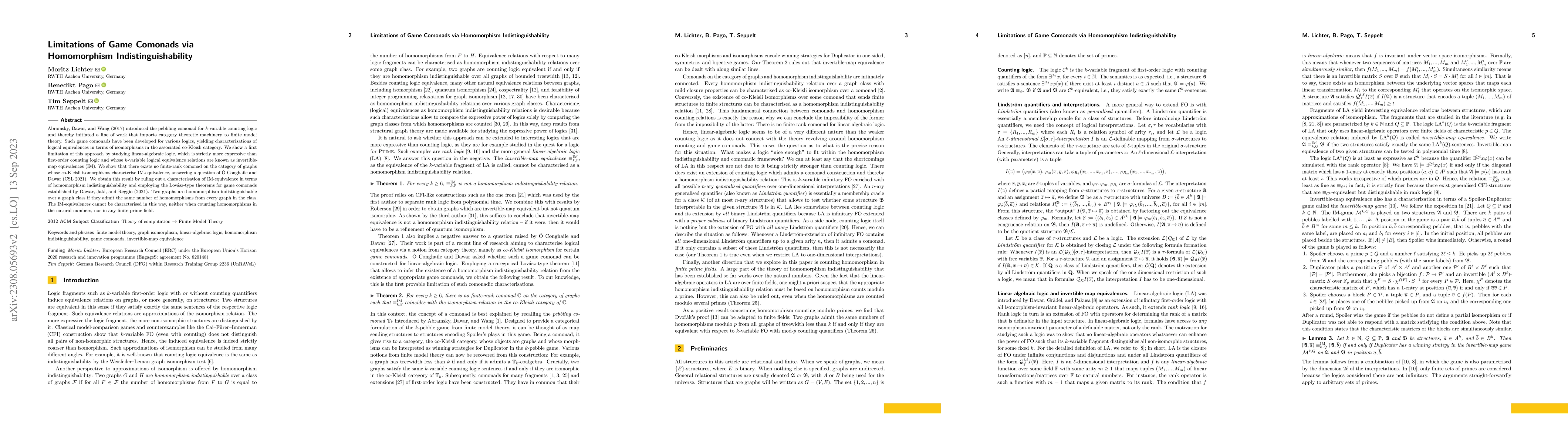 Thumbnail for Limitations of Game Comonads via Homomorphism Indistinguishability